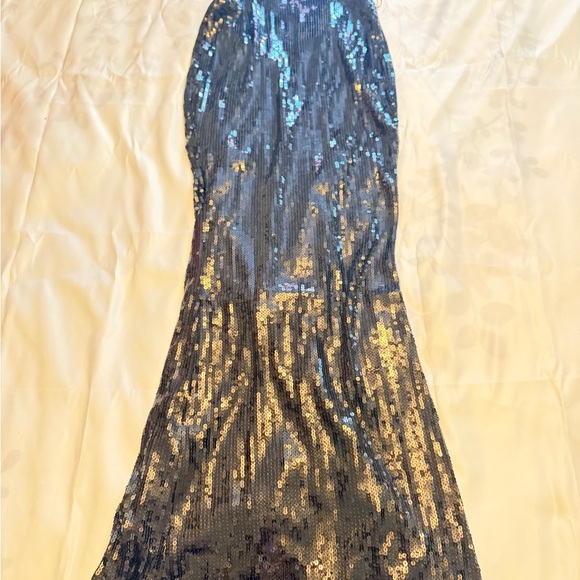 Black Sequin Cutout Maxi Dress evening holiday gown classy event medium backless - Picture 2 of 8